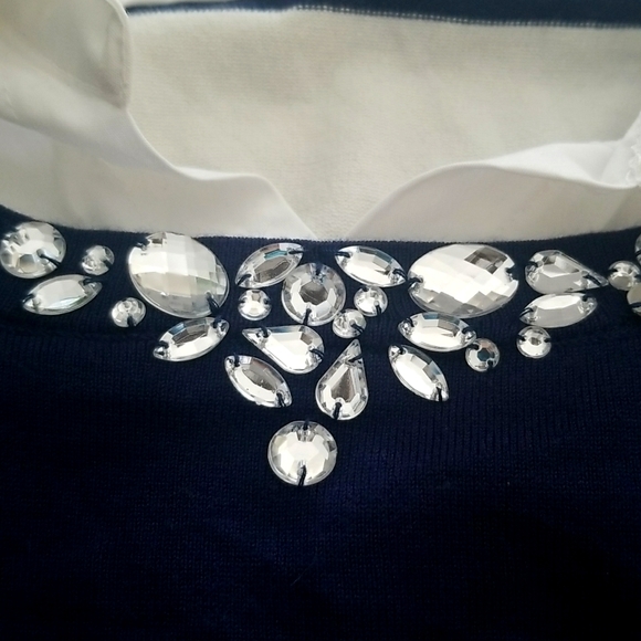 INC International Concepts Layered Look Navy & White Embellished Top - Picture 4 of 8